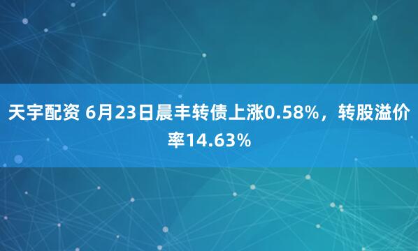 天宇配资 6月23日晨丰转债上涨0.58%，转股溢价率14.63%